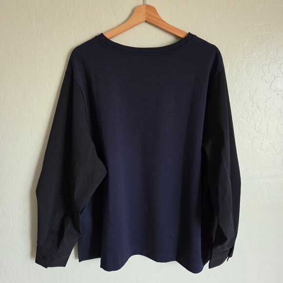 Athleta Harlow Hybrid Relaxed Boxy Top Navy/Black Size 1X Long Sleeve Athleisure - Picture 6 of 10